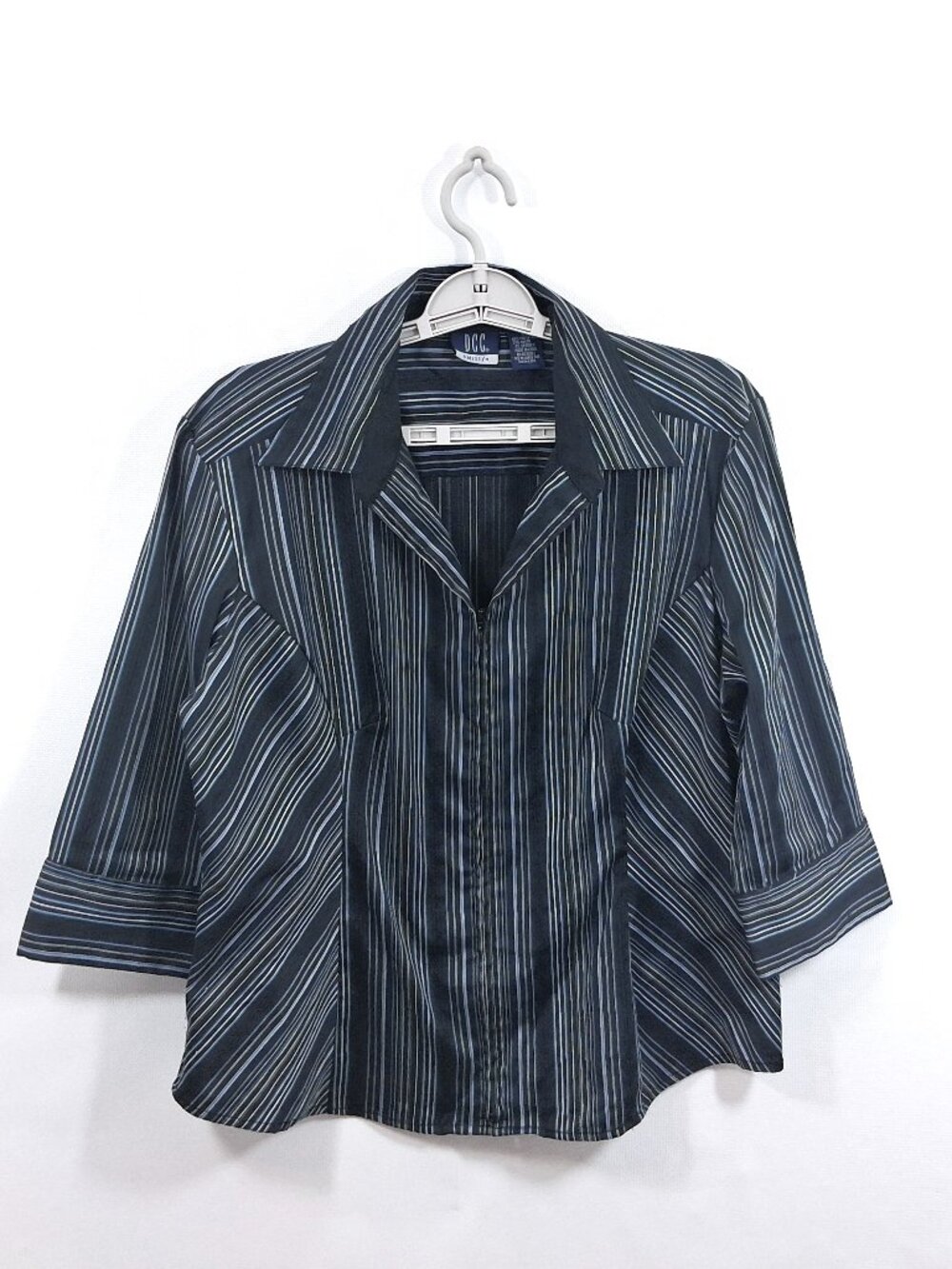 Vintage DCC MISSY 90s Striped Shirt Zip Front Multicolor Women XL